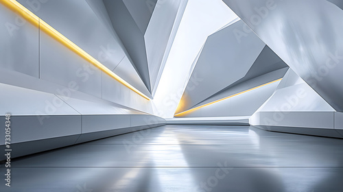 Futuristic Abstract Architecture Interior with Illuminated Lines