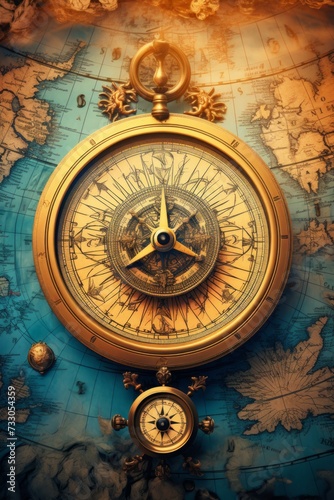 compass on top of world map
