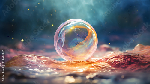Soap bubble resting on a textured surface