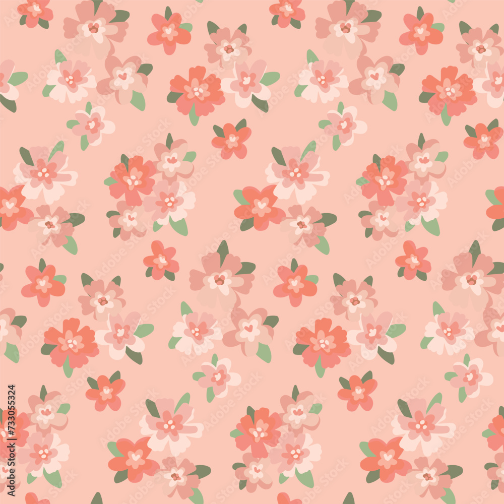 Seamless floral pattern, pretty liberty ditsy print in pink colors. Cute botanical design: small hand drawn flowers, tiny leaves, simple mini bouquets in an abstract composition. Vector illustration. Seamless floral pattern, pretty liberty ditsy print in pink colors. Cute botanical design: small hand drawn flowers, tiny leaves, simple mini bouquets in an abstract composition. Vector illustration.
