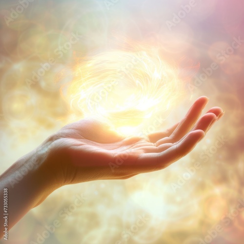 A hand holding a glowing ball of light