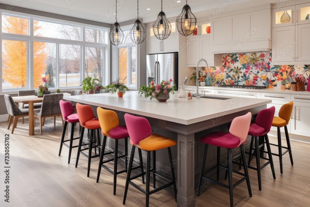 modern kitchen with countertops colorful and playful patterns interior designer professional advertising photography