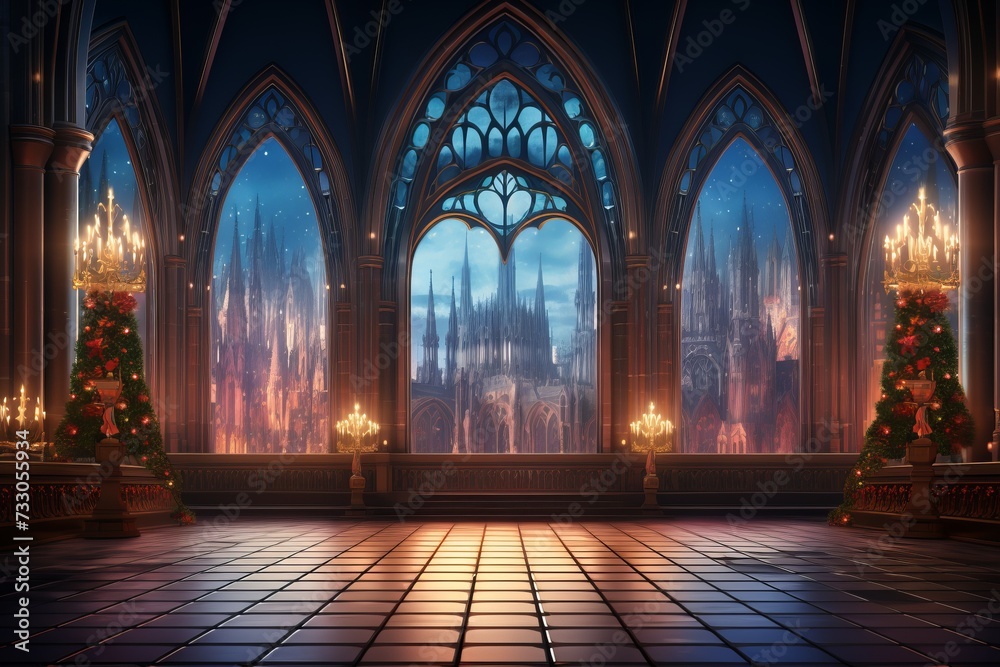 A fantasy castle with Christmas decorations A fantasy castle with Christmas decorations