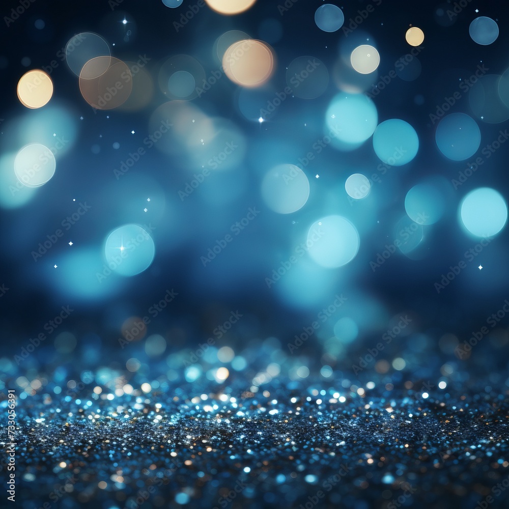 Blue and gold glitter background with blurred bokeh lights Blue and gold glitter background with blurred bokeh lights