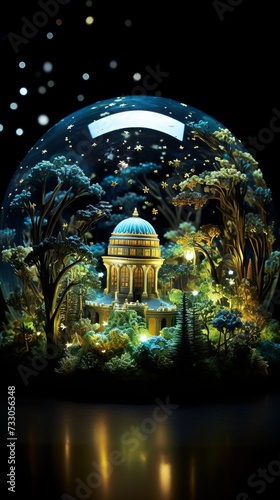 Fantasy illustration of a magical crystal ball with a beautiful landscape inside