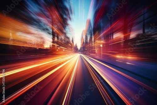 An illustration of a road with cars driving by at night © Du