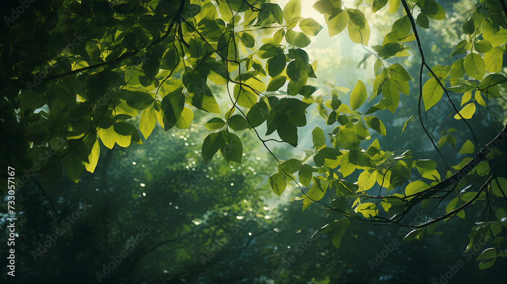 Sunlight filtering through a canopy of leaves - obrazy, fototapety, plakaty 
