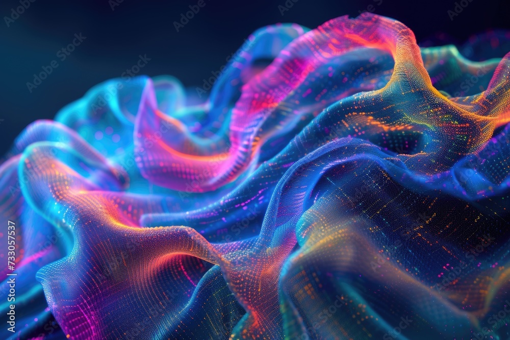 Abstract Technology Waves in Digital Environment. Vivid abstract waves symbolize complex digital data streams in a visualization of advanced technology and business analytics.

 - obrazy, fototapety, plakaty 