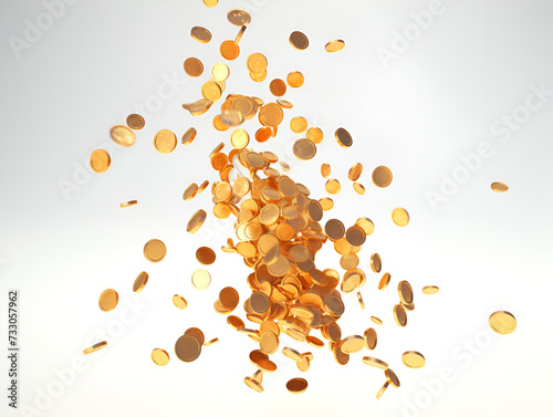 Old gold falling coins isolated on white background