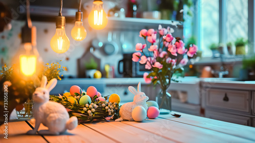 Interior of living room with Easter decorations. © leo_nik