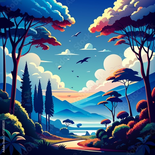 tropical island with trees and sea