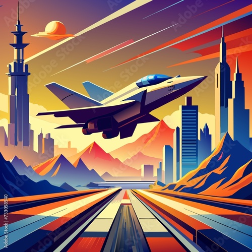 airplane flying over the city