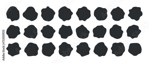 Collection of paint liquid black speech blotch spot irregular vector form isolated on transparent background, random cube drops simple elements, organic amoeba blob shape in modern style fluid dynamic
