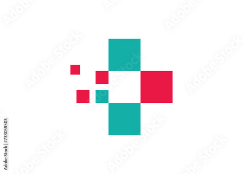 Hospital tech logo. Medical technology, Health technology, Tech Plus Sign, Pixel cross