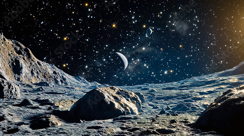 A view of space from the moon. Space landscapes.