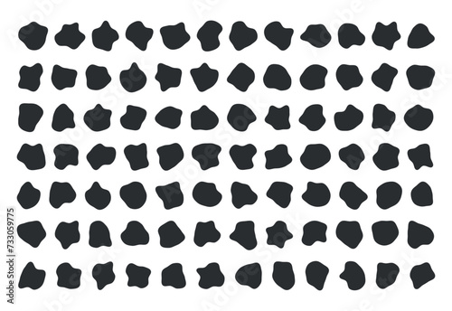 Random ink spread liquid black speech blotch paint spot irregular vector form isolated on transparent background  khaki print cube drops simple elements  fluid organic amoeba blob shape in modern 