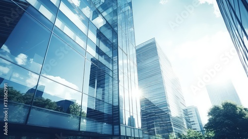 Modern office building with glass facade. Architectural detail of modern building.