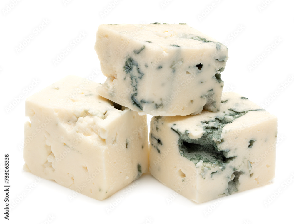 cut of blue cheese isolated on white background. macro. clipping path