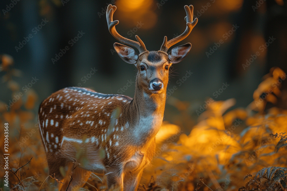 Fototapeta premium A beautiful young noble deer in the forest.
