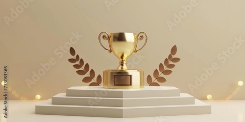 Winner award Trophy Prize on Podium, Silver and Gold Torphy, White Background