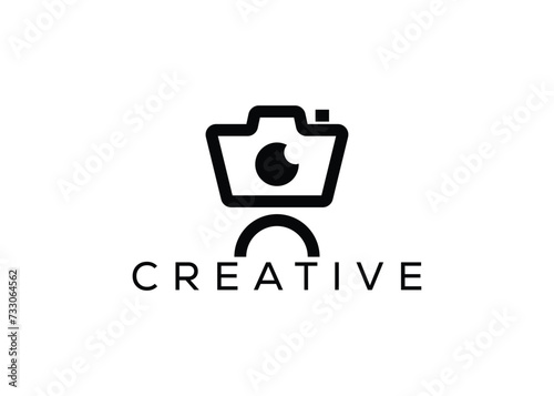 Minimalist camera and man logo design vector template. Creative modern photoshoot logo
