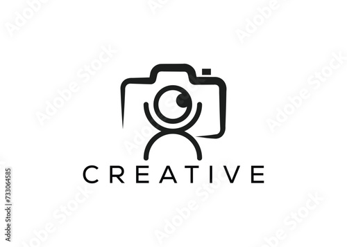 Minimalist camera and man logo design vector template. Creative modern photoshoot logo