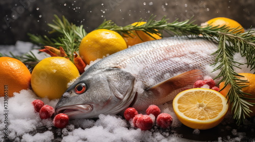 Chilled Haddock: Fresh Haddock Fish on Ice with Citrus and Herbs