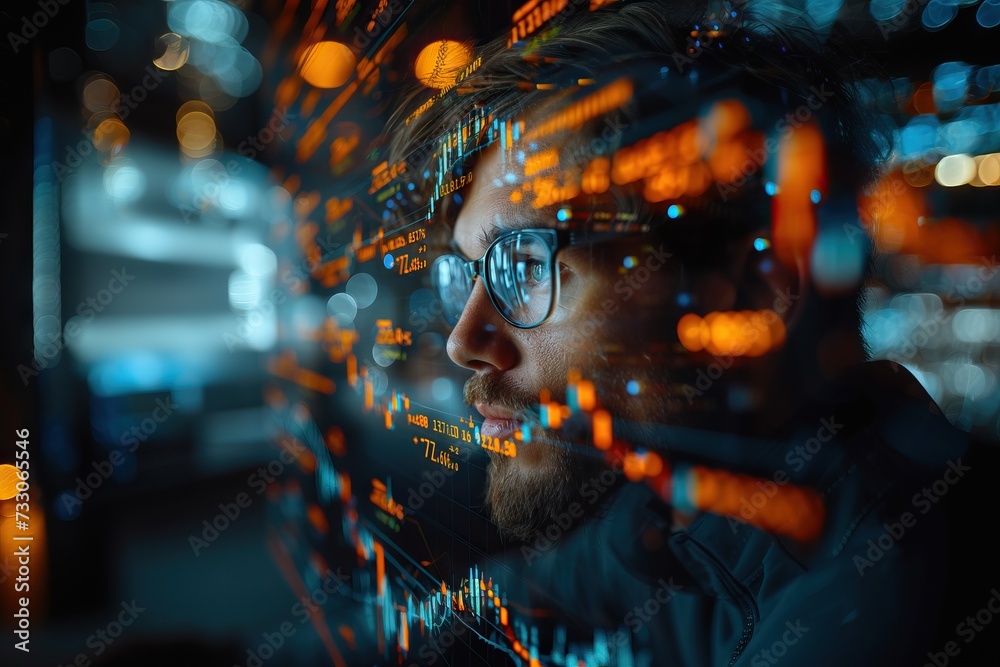Businessman looks for new trading opportunities. Generative AI Businessman looks for new trading opportunities. Generative AI