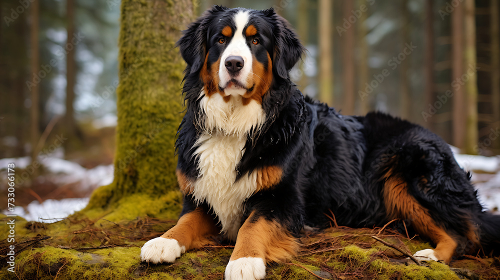 Bernese mountain dog with a tri-color coat