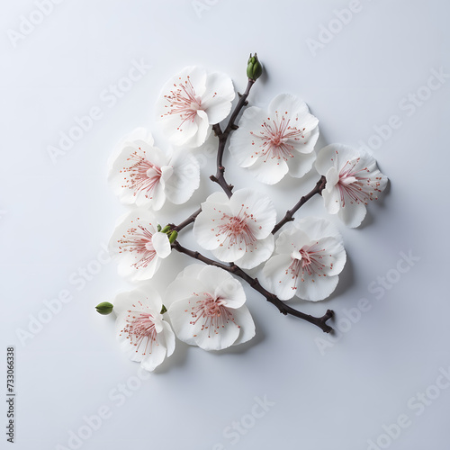 White cherry flowers with white background.