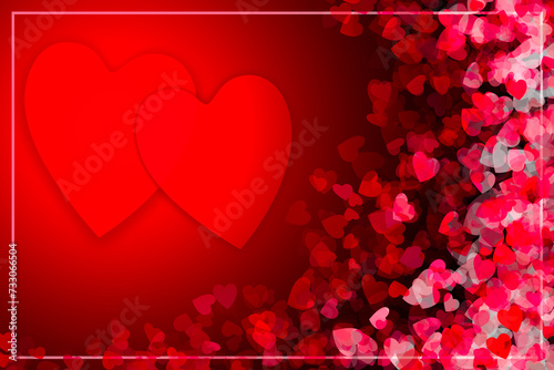 Valentine's Day concept Several hearts overlapped in red tones with space in the frame.