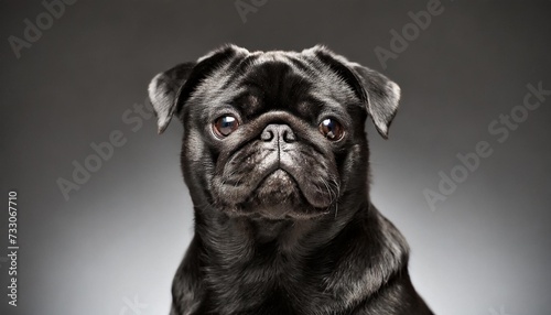 black pug dog on isolated on black grey background