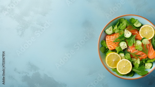 Succulent Salmon Slices on a Bed of Fresh Greens and Vegetables © Ilia Nesolenyi