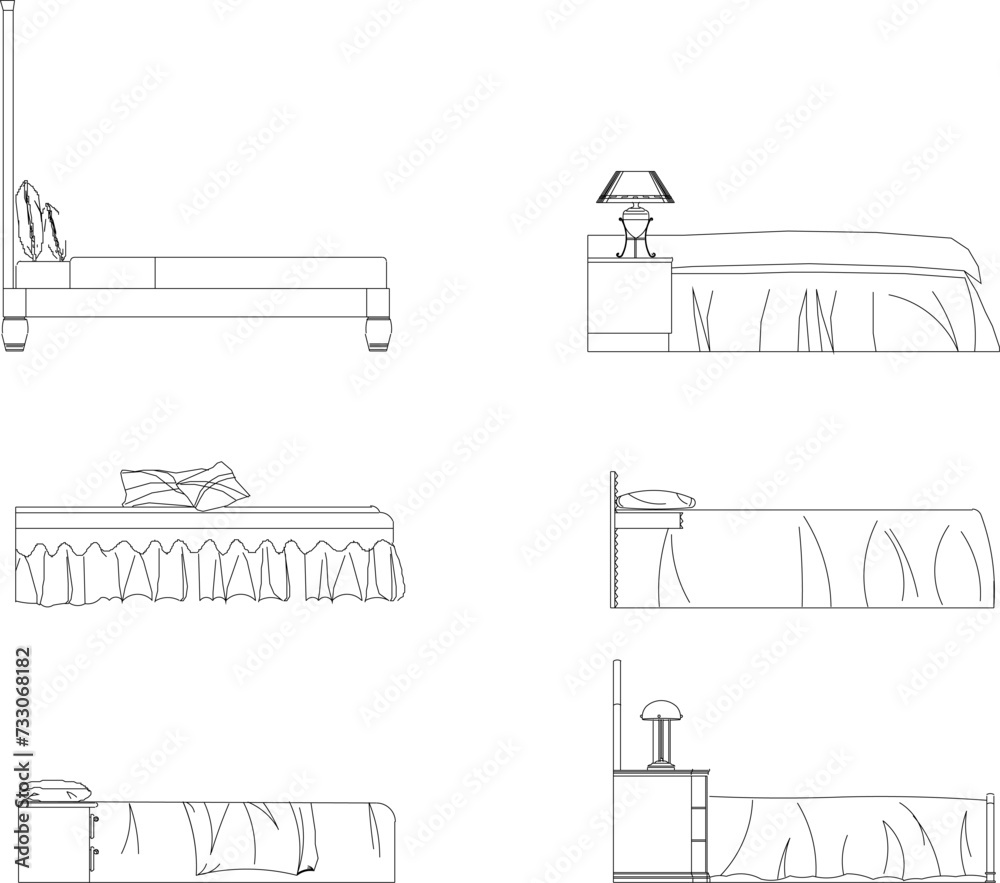 side view of bed furniture sketch vector design illustration