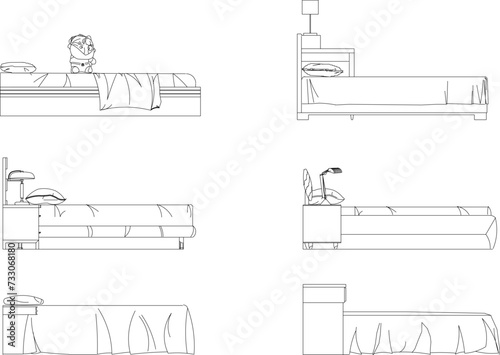 side view of bed furniture sketch vector design illustration