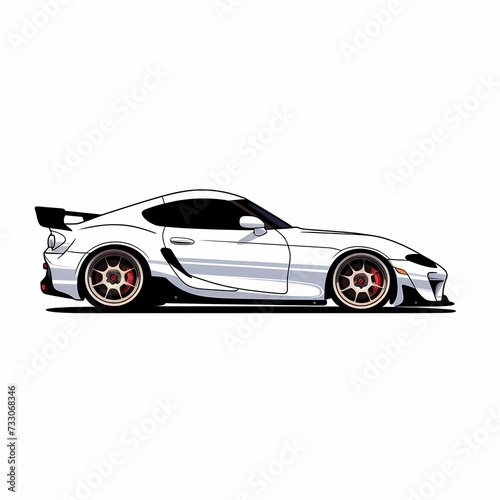 Sleek White Sports Car with Aerodynamic Design and Custom Red Rims