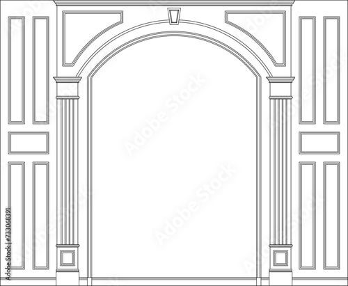 vector design illustration, sketch drawing of a large classic vintage Roman Greek residential gate design