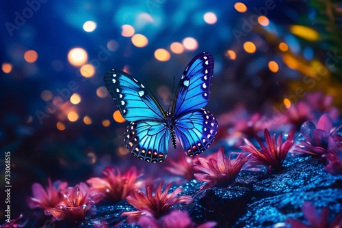 butterfly on a flower with blur background with generative ai © ImronDesign
