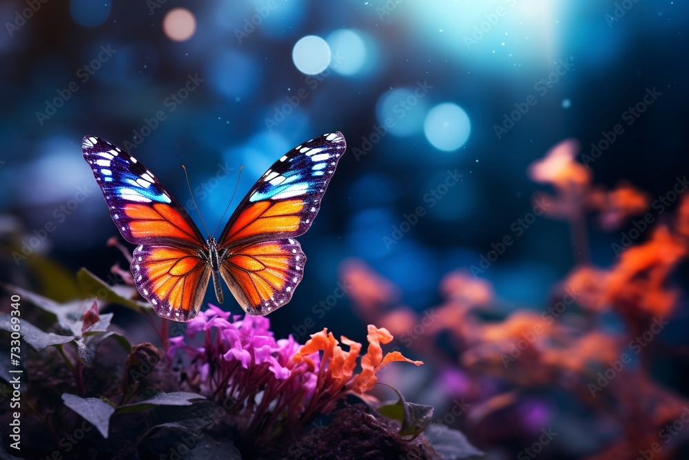 butterfly on a flower with blur background with generative ai
