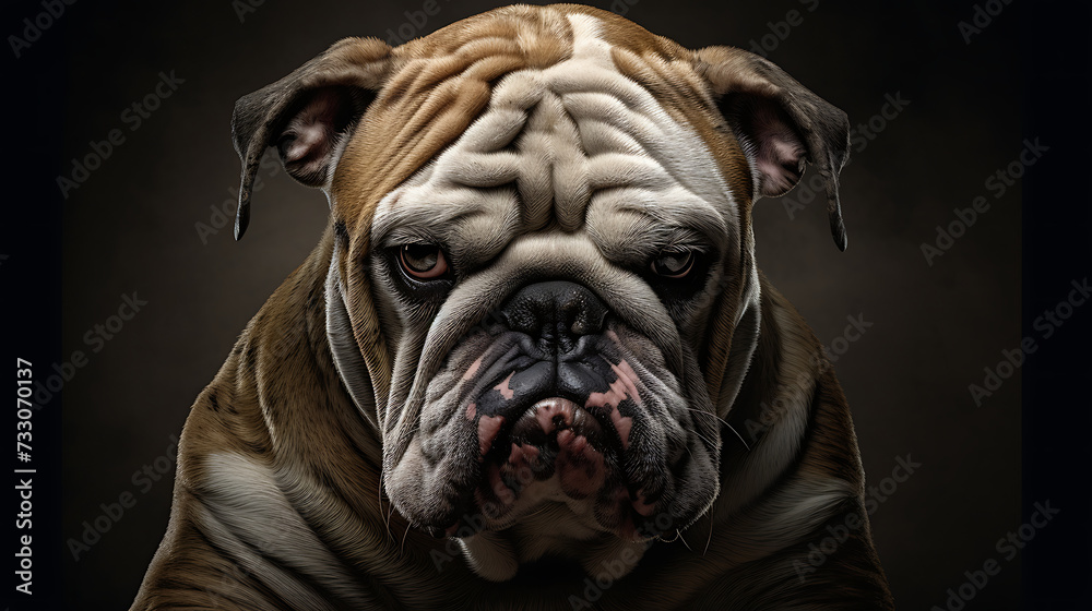Bulldog with a wrinkled forehead