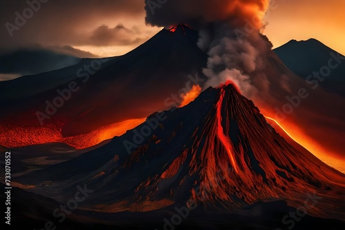 close up Volcano At Sunset,