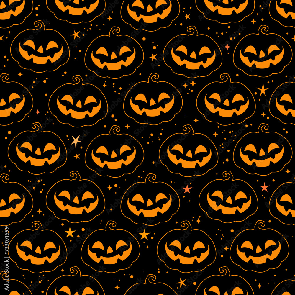 Seamless pattern of cartoon smiling halloween pumpkins Seamless pattern of cartoon smiling halloween pumpkins