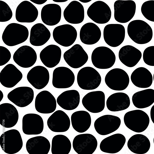 Simple pattern with blobs  seamless stone design. Black and white abstract organic shape print. Trendy primary background with creative drawing. Liquid amorphous splodge. Vector illustration eps 10