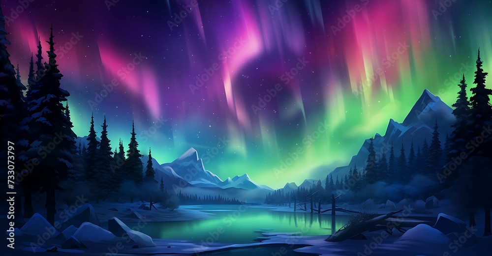aurora lights illuminate the sky and trees as they fly through the sky