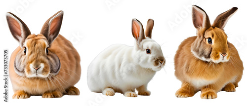Three cute easter bunny brown anda white on transparent background.