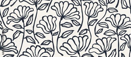 Hand Drawn doodle Scribble flower seamless pattern.