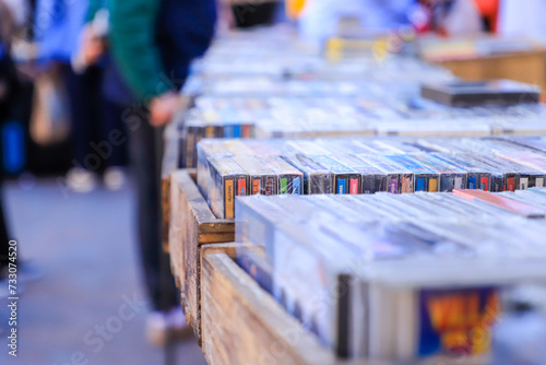 Vintage CDs for sale at a charming street vendor