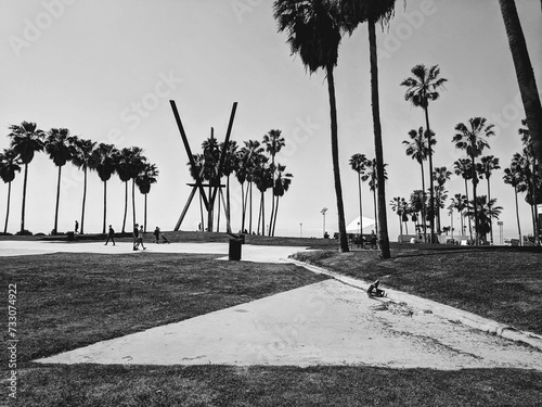 Grayscale of Venice Beach in California photo