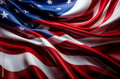 Close-up of the waving American flag, with its iconic stars and stripes.