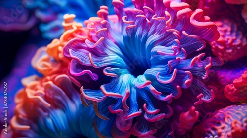 AI-generated illustration of vibrant coral with shades of pink, blue, and orange